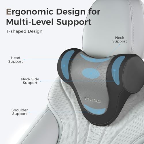 Coverado Car Headrest Pillow, Ergonomic Memory Foam Car Neck Pillow for Driving Seat with Adjustable Strap, Soft PU Leather Breathable Removable Cover Neck Support for Neck Pain Relief - Image 2