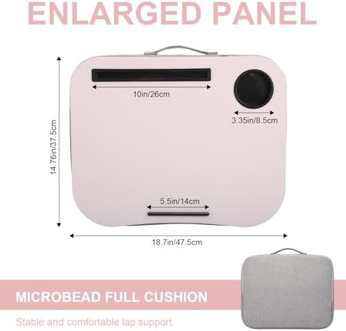 Lewtemi Pink Laptop Lap Desk with Cushion Cup Holder and Stopper Padded and Phone Holder Couch Bed Sofa Fits up to 15.6 Inch Portable Lap Desk for Home Office Study Writing - Image 2