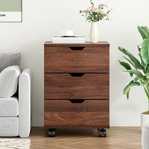 Farini 3-Drawer Under Desk Wooden File Storage Cabinet with Lockable Caster for Home Office,Brown,Fully Assembly - Image 6