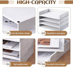 Yeaqee 4 Pcs Stackable Organizer Tray Wood Desk Organizer, Vintage White - Image 5