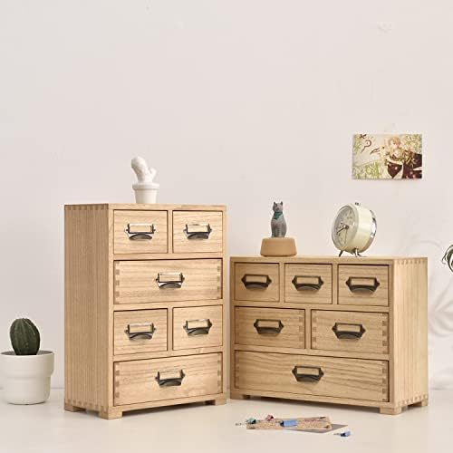 KIRIGEN Wooden Desk Organizer with 6 Drawers, Label Holders, Natural 3D6CG - Image 2