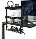 Clamp On Desk Shelf, 17'' 2-Tier Desktop Organizer Shelf with Under-Desk Hidden Storage Basket, Heavy-Duty Desk Shelves for Top of Desk, Space-Saving Desk Storage for Home Office Gaming Setup (Black) by Unknown
