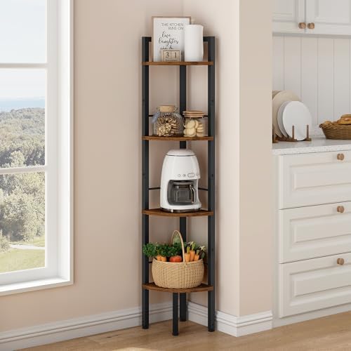 Tajsoon Corner Shelf Stand 4 Tier 48.5" with Metal Frame, Rustic Brown by Tajsoon