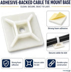 Kable Kontrol Zip Tie Mounts, 1” Natural White, 5500 Pcs Adhesive Backed - Image 2
