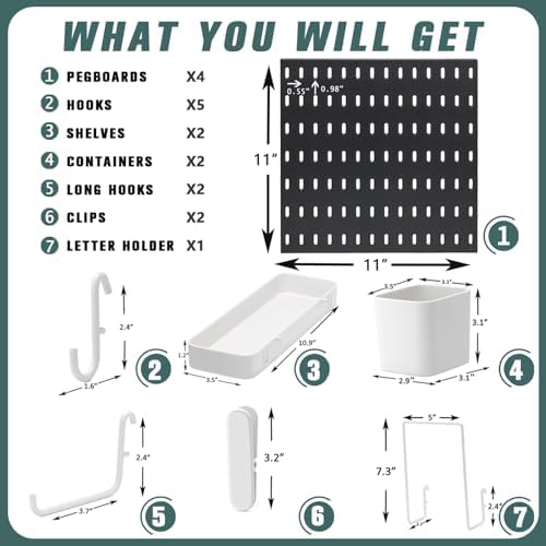 MULSAME Pegboard Combination Kit, Wall Mounted Storage Set with 4 Pegboards & 14 Accessories Hanging, Black Peg Boards Organizer for Walls Display, Crafts Organization, Kitchen Organizer, 22" x 22" - Image 3