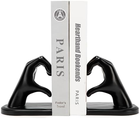 Decorative Bookends Solid Hearthands Sculpture Resin Book Ends, Black by Steviieden