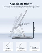 Aoviho 360° Rotating Laptop Stand for Desk | Adjustable, Foldable, Portable Aluminum Ergonomic Riser | Compatible with MacBook, Dell, HP & All Laptops 10-16 inch | Silver - Image 2