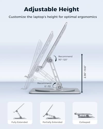 Aoviho 360° Rotating Laptop Stand for Desk | Adjustable, Foldable, Portable Aluminum Ergonomic Riser | Compatible with MacBook, Dell, HP & All Laptops 10-16 inch | Silver - Image 2