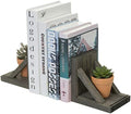 MyGift Vintage Gray Wood Decorative Bookends with Brass Metal Book Supports, Office Desk Wooden Bookend Book Stand, 2 Piece Set by MyGiftHome