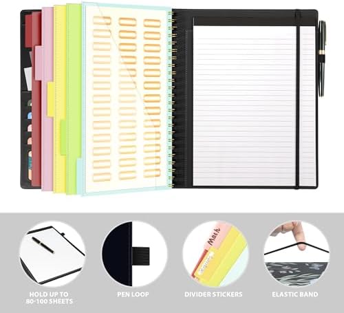 Ospelelf Clipboard with Storage for Women, Leather Padfolio Portfolio Organizer 5 Folders with 10 Pockets, Spiral Clipboard Folio with Notepad for Letter Size, Elastic Closure and Pen Loop Floral - Image 6