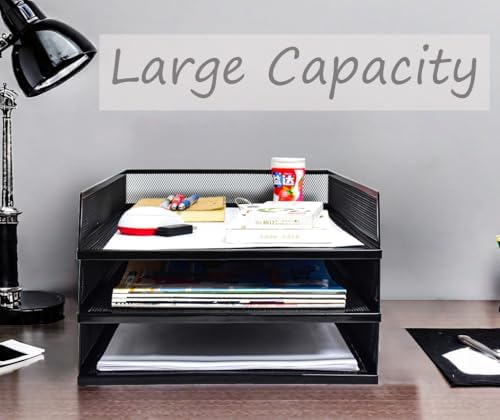A3 Metal Letter Tray, 2pcs/4pcs/6pcs, Stackable Paper Tray, Metal Mesh Desktop Organizer, File Document Storage Rack for Home, Office, School, Black/White, Horizontal/Vertical (4, Vertical,Black) - Image 7