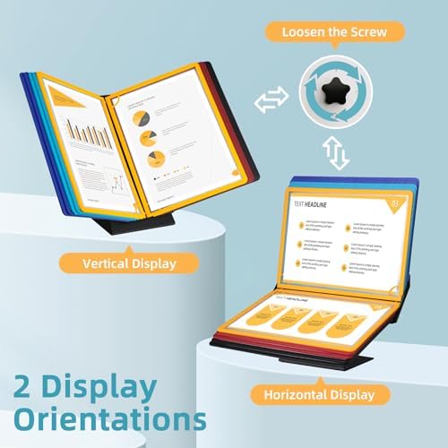 10-Pocket Desk Reference Organizer with Sturdy Metal Base, Flip Desktop Display System for Desk or Wall Mount, 10 Double-Sided Panels to Hold 20 Sheets Letter Size Document for Business Office - Image 5