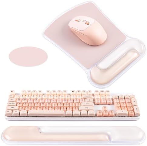 Ospelelf Mouse Pad with Wrist Rest and Ergonomic Gel Keyboard Hand Wrist, Support for Typing Gaming, Relieve Wrist Pain, Cool & Easy to Clean, for Office, Programmer, Home Computer Use, Pink by OspelelfOfficeSupplies