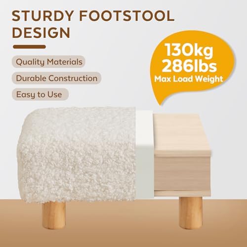 Small Foot Stool Ottoman, Sherpa Footstool Ottoman Foot Rest for Couch, Rectangle Footstools and Ottomans Small for Living Room, Entryway and Bedroom (White) - Image 3
