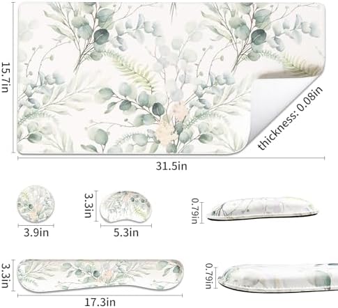 QiyI PU Leather Desk Mat Set, 4-in-1 Ergonomic Wrist Rest, Eucalyptus Leaf - Image 3