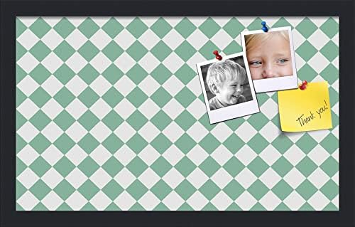 PinPix 20x12 inch Cork Bulletin Board. This Decorative Framed Pin Board Comes with Diamond Pattern in Green and White Design and Satin Black. Ideal for Home, Office Decor or School (PinPix-330) by PinPixBulletinBoards