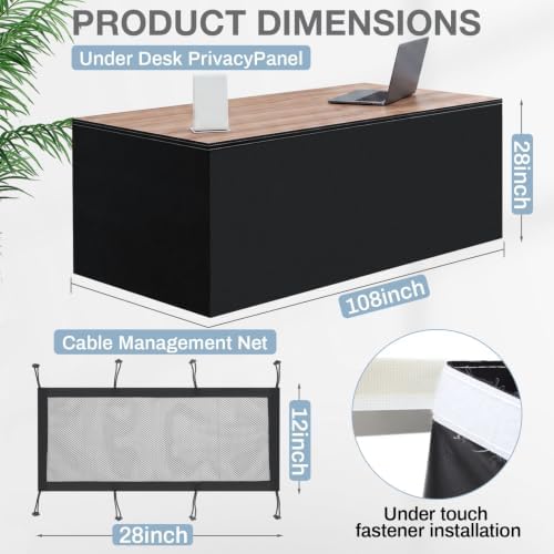 Tegeme 108" Under Desk Privacy Panel Self Adhesive Desk Curtain Skirt Black - Image 2