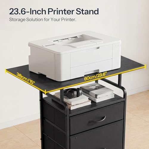 HOOBRO Printer Stand, Printer Table with Drawers, Mobile Filing Cabinet with Charging Station, Printer Cart for Home Office, Living Room, Black BB15UPS01 - Image 6