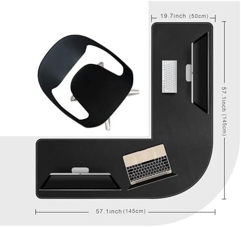 Chihein L-Shaped Desk Pad for Home Office Black (57.1”+ 57.1”) x 19.7” - Image 2