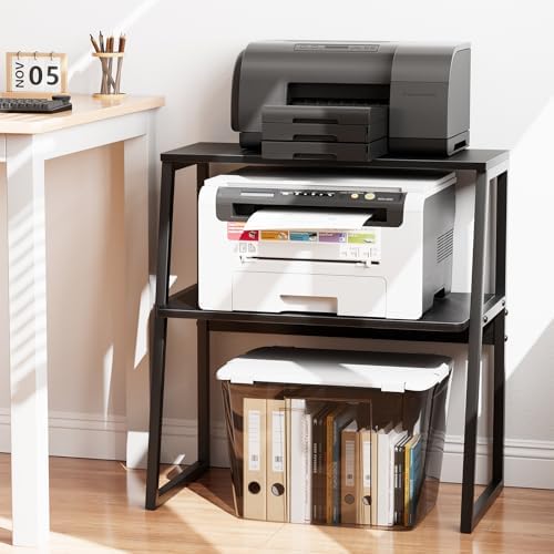 Arbuxzuy Printer Stand, Desktop Printer Shelf, 3 Tier Desk Shelf for top of Desk, Large Printer Stands Office Organization Shelves for Home Office Printer Fax Book, Black - Image 3
