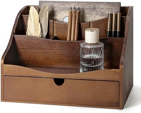 Rebee Vision Mail Organizer for Desk with 4-Slot for Home & Office, Brown by REBEEVISION