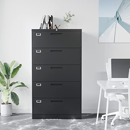 Fesbos Lateral File Cabinet with 5 Drawers - Metal Steel Filling Cabinets for Home Office - Lockable Storage Cabinet for Hanging Files Letter/Legal/F4/A4 Size-Assembly Required - Image 4