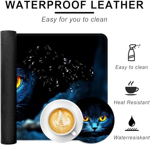 Large Keyboard Mouse Pad Set, Extended Mouse Pad+Keyboard Wrist Rest Support, Memory Foam Ergonomic Easy Typing, 4Pcs (31.5×11.8 in) Desk Pad Set for Office Home,Black Cat with Glowing Eyes - Image 2