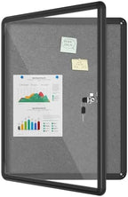 Mifuro 26"x20" Enclosed Bulletin Board, Lockable Weather-Resistant Aluminum Cork Noticeboard for School & Office, Black Frame w/Grey Flet by MifuroOfficeProduct