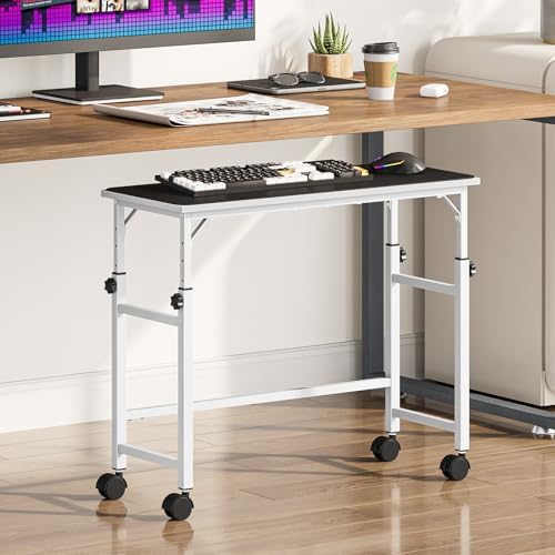Snughome Mobile Keyboard Tray with Mouse Pad, Height Adjustment 21.6"-31.1", Keyboard Standing Desk, Rolling Under-Desk Extender with Lockable Casters, Desk Accessories for Home Office, White - Image 2