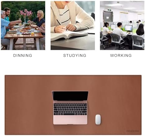 MAIDERN 43.3”x 19.6” Leather Desk Mat, Large Desk Pad, Cork & Leather Large Mouse pad for Desk, Waterproof Computer Desk Mat for Gaming Home Office (Brown) - Image 6