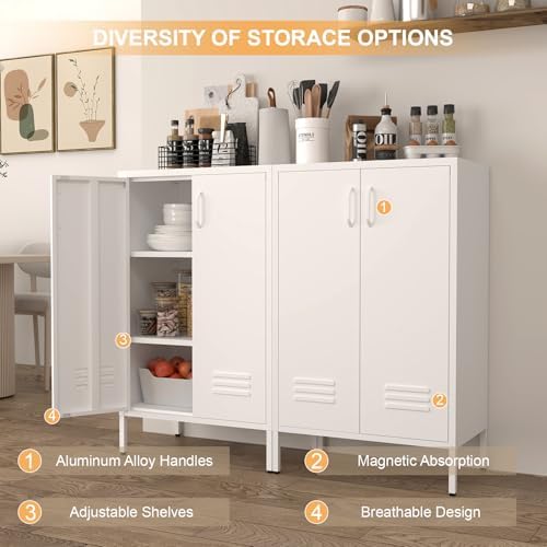IRONFFICE Metal Cabinet Storage,Metal Cabinet with Doors and Shelves,2 Door Storage Cabinet for Living Room,Office,White - Image 5