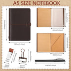 Traveling Refillable Leather Journal Notebook, Coffee Color, A5 Size - Image 2