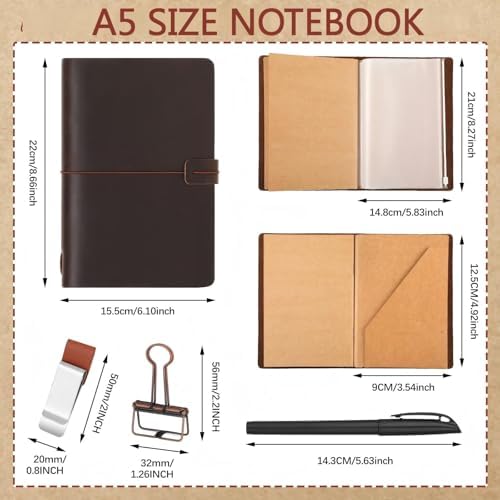 Traveling Refillable Leather Journal Notebook, Coffee Color, A5 Size - Image 2