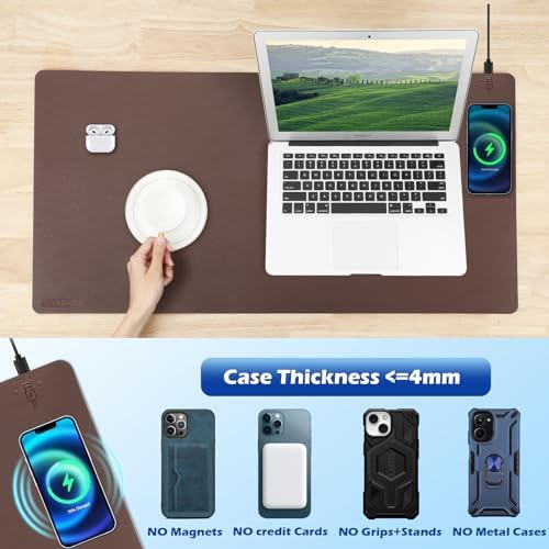 Wireless Charging Desk Mat, Mouse Pad, Brown-R, 32 * 16inch - Image 6