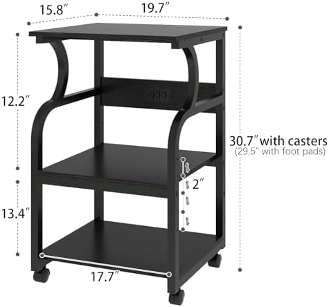 Natwind 3 Tier Printer Stand, 19.7"x15.7", with Charging Station,Black - Image 2