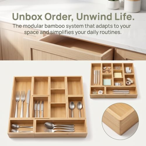 Bamboo Drawer Organizer, Natural, M - Image 2