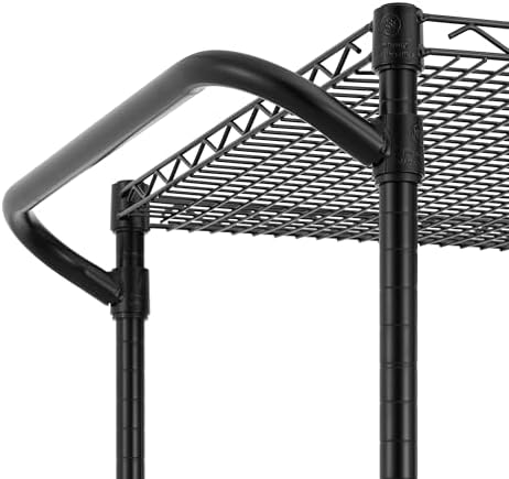 Finnhomy 3 Tier Heavy Duty Commercial Grade Utility Cart, Wire Rolling Cart with Handle Bar, Steel Service Cart with Wheels, Kitchen Carts on Wheels, Metal Cart Shelf Size 24" D x 36" W, NSF, Black - Image 6