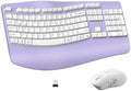 Wireless Keyboard and Mouse Combo,2.4G Ergonomic Wave Keys(Purple) by RECCAZR
