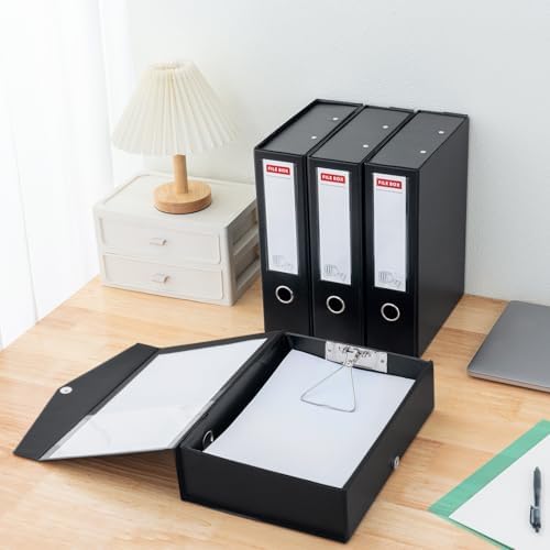 Storage File Boxes 4 Pack, Foldable File Box with Clip, 88mm Spine, Black - Image 6
