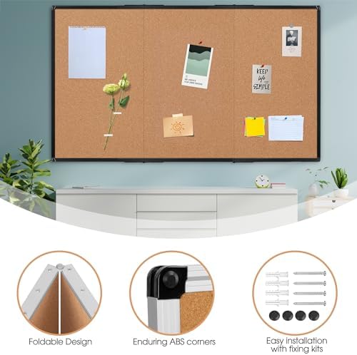 Extra Large Cork Bulletin Board 96" X 48", Foldable Notice Pin Board for Wall, Black Aluminum Framed 8'x4' Corkboard, Wall Mounted Noticeboard with 36 Push Pins for School, Home & Office - Image 5