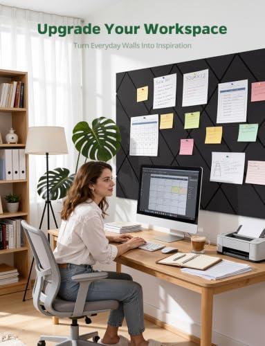 Large Felt Bulletin Wall Board for Office Cork Tiles Alternative 48" x 36", 12 Pack Black Small Decorative Self-Adhesive Collage Mood Pinboard for Home Kids Room - Memo, Photos & Pictures - Image 2