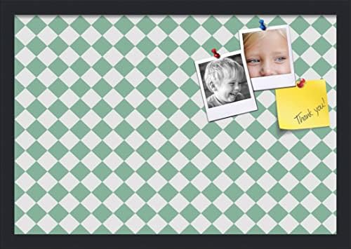 PinPix 22x15 inch Cork Bulletin Board. This Decorative Framed Pin Board Comes with Diamond Pattern in Green and White Design and Satin Black. Ideal for Home, Office Decor or School (PinPix-330) by PinPixBulletinBoards