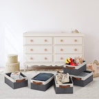GhvyenntteS Small Fabric Storage Bins 12 Pack, Storage Basket with Leather Handles, Closet Storage Bins for Shelves, Storage Baskets for Shelves, Home, Office (Grey/White, 11.8" x 7.87" x 5.11") - Image 2
