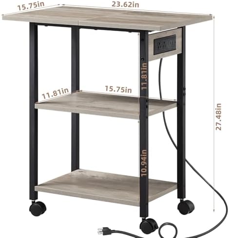 Lerliuo 3-Tier Printer Stand with Charging Station, Rolling Printer Table - Image 2