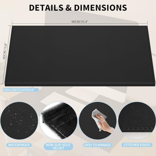 AKOZLIN Non-Slip 35.4"x 15.8" Soft PU Leather Surface Office Desk Mouse Mat Pad with Full Grip Fixation Lip Table Blotter Edge-Locked Protector - Image 3