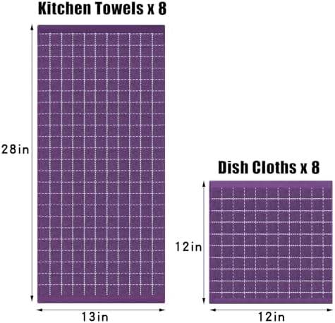Homaxy Cotton Terry Kitchen Towels and Dishcloths Set of 16, Purple - Image 4