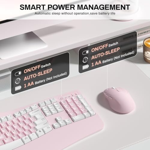 Wireless Keyboard and Mouse Combo,2.4G Ergonomic Wave Keys(Pink-A) - Image 7