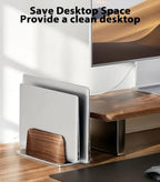 LOXP Vertical Laptop Stand, Dual Slot Wooden + Aluminum Laptop Holder - Image 2