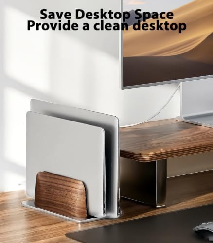 LOXP Vertical Laptop Stand, Dual Slot Wooden + Aluminum Laptop Holder - Image 2