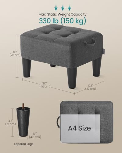 SONGMICS Foot Stool, Small Linen-Look Fabric Ottoman with Thick Cushion - Image 3